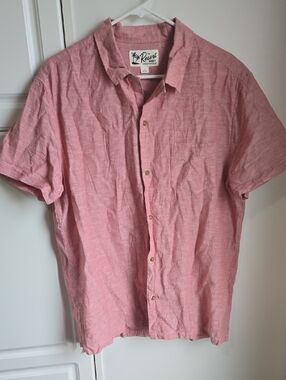 Men's Chambray Red Short-Sleeve Linen Shirt